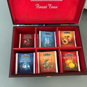 Bentley’s Finest Teas Hinged Wood Storage Box w 6 Optional Flavor Compartments,